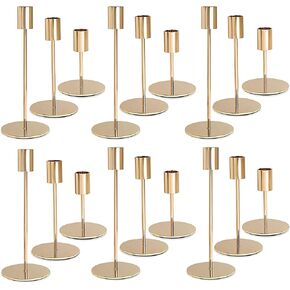 Gold Candlestick Holders - Bulk Decorative Metal Candelabra for Taper Candles - Fit 0.8 Inch Diameter - Gold Taper Candle Stands for Wedding Home Party Table Decor (Set of 18)