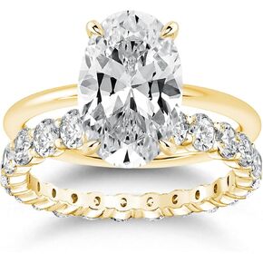 3.5CT مجموعة خاتم الزفاف المقطوعة البيضاوية ، خاتم الخطوبة solitaire مع النطاق الخلوي البيضاوي ، 925 مجموعة حلقة الزفاف الفضية الاسترليني