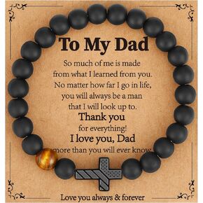Father's Day Gifts for Dad Daddy New Dad Stepdad Husband, American Flag Cross Beads Bracelet Jewelry Gifts for Father Men from Daughter Son Wife