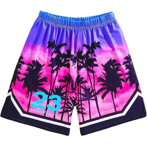Boy's Summer Track Shorts Hawaiian Drawstring Waist Wide Leg Sports Bermuda Beach Graphic Shorts