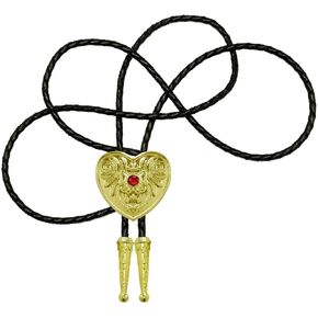 Heart-shaped Gemstone Medal Bolo tie With Sunflower Flower Art Wreath Cowboy Western Style Necktie