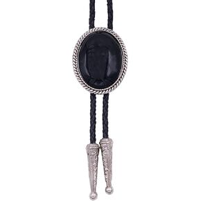 Selovo Men Leather Leature Black Rhinestone Rhinestone Pollo Bolo Tie Silver Color