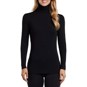 Cuddl Duds Women's Softwear with Stretch Long Sleeve Turtle Neck Top – Ideal for Layering & Lounging, Smooth & Body-Hugging Fit, Black, Large