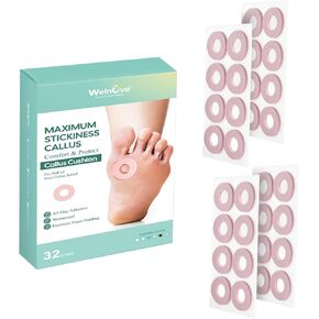 Welnove Corn Cushions for Toes - 32 Count Callus Cushions with Water-Resistant Self-Stick Adhesive, Provide Cushioning and Reduce Pain from Corns Rubbing, Protects Foot and Toes（Beige, 32 Count）