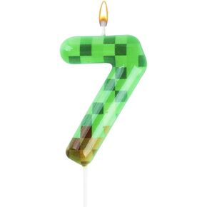 Pixel Style Number Cake Candle - 3D Block Birthday Candle Topper with Green Detonator Design for Boys Girls Party, Anniversary, Video Game Theme Celebration (TNT, 6)