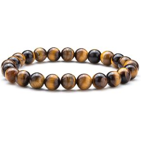 Hamoery Men Women 8mm Natural Stone Lava Rock Diffuser Bracelet Elastic Yoga Agate Beads Bracelet Bangle