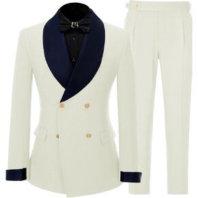 Mens Tuxedo Suits Slim Fit Double Breasted Wedding Suit for Men 2 Piece Navy Shawl Lapel Men's Formal Jacket Pants Set