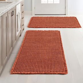 MIULEE Set of 2 Waffle Bathroom Rugs, Boho Bath Rugs Non Slip Washable, Super Absorbent Bath Mats, Ultra Soft Rubber Backed Shower Mats for Bathroom Floor, Tub and Shower, Brown, 18x30 Inch