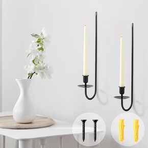 Black Candle Sconces Set of 2，Metal Wall Candle Holders,Wall Decorations for Kitchens,Porch,Living Rooms,Entryway,Fireplaces