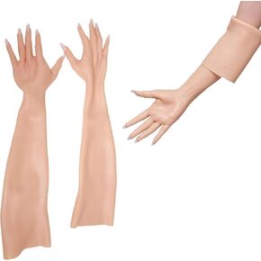A pair of Silicone Female Gloves Full Arm Lifelike Soft Realistic Skin for Cosplay Performance Crossdressing