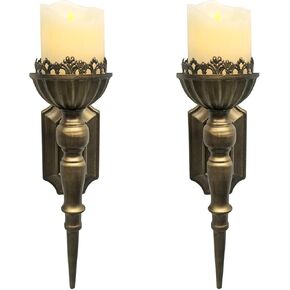Candle Sconces Gothic Wall Décor Set of 2 - Black Metal Wall Candle Holders for Pillar - Rustic Wall Mounted Candle Sconce for Living Room Bathroom Dining Room