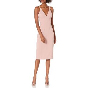 Dress the Population Women's Lyla Solid Sleeveless Fitted Midi Sheath Dress