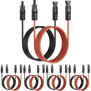 10Feet 10AWG (6mm²) Solar Extension Cable with Female and Male Connectors, Solar Extension Wire Solar Panel Adaptor for RV Solar Panels (1 Pair Black and Red)