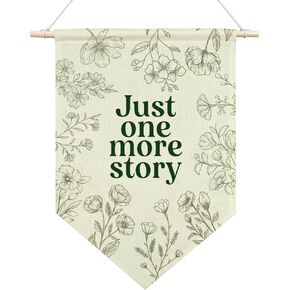 AGMDESIGN Just One More Story Canvas Hanging Pennant Flag Banner, Reading Children's Room Decor, Home Nursery Classroom Library Bedroom Flag Decor, Retro Reading Corner Decor, Reading Lovers Gifts