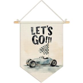 WEATWIN BOYS DICER DICER ، Let's Go Race Car Wall Hanging Pennant Flag Banner ، Race Car Playroom Wall Decor