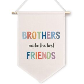 ChissNook Brothers Make the Best Friends Canvas Banner, Boho Rainbow Nursery Hanging Pennant Banner Flags Wall Display, Kids Wall Decor for Toddler Kids Boys Room Bedroom Nursery Playroom