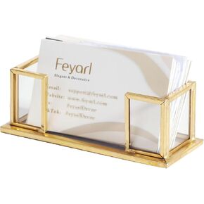 Feyarl Gold Glass Business Card Holder Business Name Card Display Stand Gift Cards Organizer Storage for Office Desktop Meeting Exhibition Reception