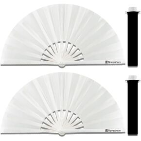 2 Pack Large Folding Hand Fans, Bamboo Handheld Rave Fan Wedding Fan Bamboo Frame Thickened Smooth Fabric for Cooling Decoration Women Men Gril Boy Gift, 13.8" Black