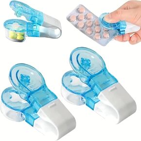 2 Pcs Blue Portable Pill Taker Remover, Pill Remover, Blister Pack Opener Popper Assistance No Contact Easy to Take Out Travel Tablet Dispenser Pills Extractor Tool Medication Aids Pill Organizers