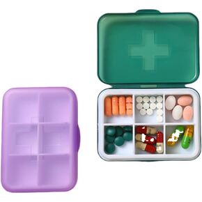 2 Pack Pill Organizer Small Pill Box for Purse,6 Compartments Portable Pill Dispenser,Travel Pill Organizer,Moisture Proof Pill Case,Travel Pill Box for Vitamin,Medicine,Fish Oil