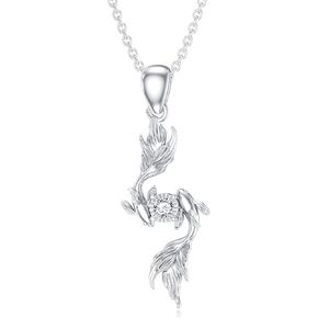 Diamond Koi Fish Necklace for Women 925 Sterling Silver Koi Fish Pendant with Lab Grown Diamond Pisces Jewelry Gifts for Her