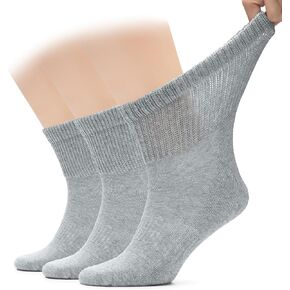 Hugh Ugoli 3 Pairs, Men's Cotton Diabetic Ankle Socks, Wide, Loose, Stretchy, Seamless Toe, Non Binding Top, Semi Cushion