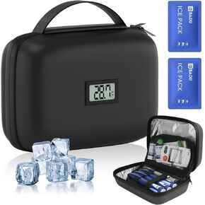 Insulin Cooler Travel Case with Temperature Display, TSA Approved Diabetic Cooling Bag for Insulin Pens and Supplies, Refrigerated Medicine Organizer with 2 Ice Packs
