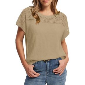 WIHOLL Short Sleeve Sweater for Women Crew Neck Spring Summer Tops 2025 Pointelle Knit Work Blouses Business Casual Outfits