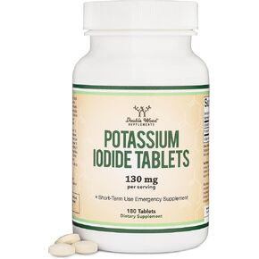 Potassium Iodide 130mg Tablets - Emergency Use for Exposure - 180 Count, 3 Month Supply - Double Wood Supplements