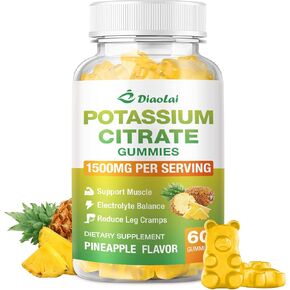 Potassium Citrate 1200mg Gummies - Potassium Supplement for Women & Men, Supports Leg Cramp Relief & Muscle Health, Vegan, Pineapple Flavor (120 Count)