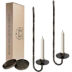 BeginS Hand-Forged Wall Candle Sconces Set of 2, Gold Vintage Solid Steel Metal Candle Holders, Rustic Home Decor for Living Room, Bedroom, Dining Room, Wall-Mounted Candle Accent