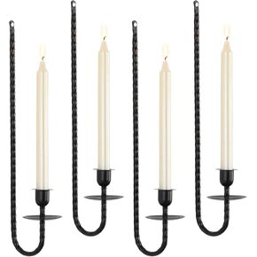 Metal Wall Candle Sconce Holder Set of 4 Wall Mount Candle Holder Modern Pillar Holder Wall Candle Sconces Hanging for Living Room Farmhouse Fireplace Wedding(Matte Black) ﻿