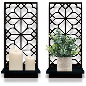 Farmhouse Metal Wall Art - Bathroom Wall Décor Black Candle Sconces - Small Decorative Shelves - Retro Wall Candle Holder for Living Room Bedroom