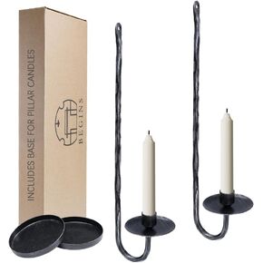 Wall Candle Sconces Set of 2 Metal Wall Candle Holders Hand-Forged Vintage Gold Solid Steel, Rustic Home Decor for Living Room, Bedroom, Dining Room, Candle Accent in Kuwait