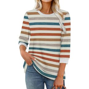 XIEERDUO Womens T Shirts 3/4 Length Sleeve Womens Tops Dressy Casual Crew Neck Color Block Tunic Tops