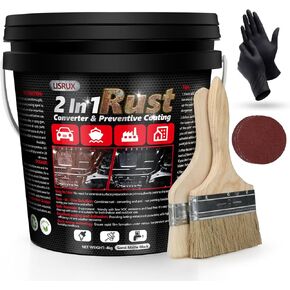 2-in-1 Rust Converter & Metal Primer, 141 Fl Oz Black Rust Inhibitor Paint for Metal, Automotive Rust Reformer, Industrial Grade Water Based, Heat Resistance & UV Resistant