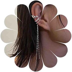 Gothic Fairy Elf Ear Cuff Earrings Elf Ear Crawler Earrings Gold Chain Cuff Wrap Earring Long Chain Dangle Earrings No Piercing Earring Jewelry for Women