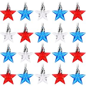 JULMELON 24 Pcs 4th of July Star Ornaments for Tree, Red White Blue Acrylic Hanging Stars 1.4 Inch Patriotic Ornaments for Independence Day Memorial Day Veteran Day Home Tree Decor