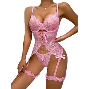 Sexy Lingerie Sets for Women Lace Underwire Push Up Strappy Lingerie Set Mesh Matching Bra and Panty Sets