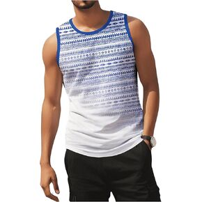 Sweatyrocks Men's Boho المطبوعة دبابة الرقبة أعلى أكمام الصيف قمم التمرين
