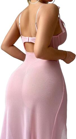 Sexy Mesh Sheer Butterfly High Split Bodycon Maxi Dress Lace Babydoll Party Clubwear Outfits in Saudi Arabia