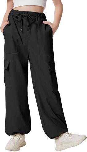 Girls Cargo Parachute Pants Y2K Kids Pants with Pockets Trendy Jogger Trousers 5-14 Years in Saudi Arabia
