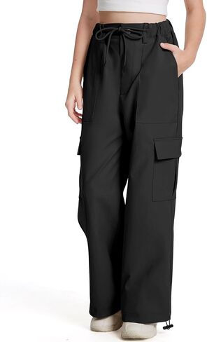 Girls Cargo Parachute Pants Y2K Kids Pants with Pockets Trendy Jogger Trousers 5-14 Years in Saudi Arabia