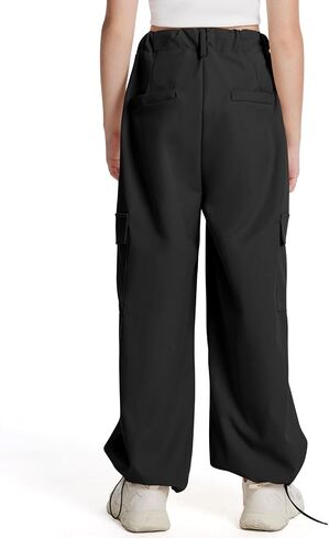 Girls Cargo Parachute Pants Y2K Kids Pants with Pockets Trendy Jogger Trousers 5-14 Years in Saudi Arabia
