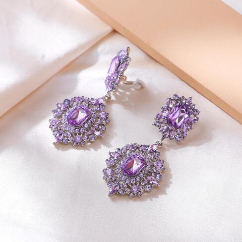 Flyonce Women's Rhinestone Crystal Art Deco Vintage Style Gatsby Clip-on Dangle Chandelier Earrings in Saudi Arabia