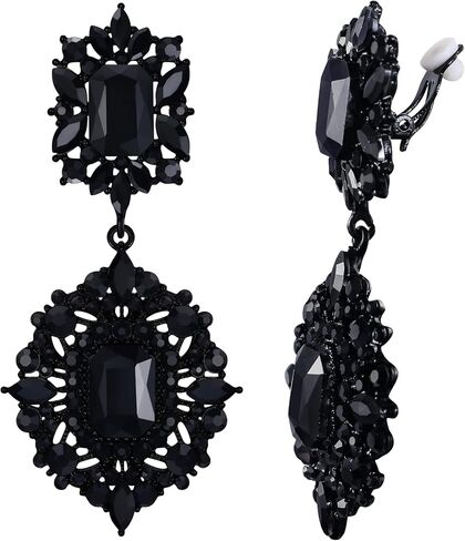 Flyonce Women's Rhinestone Crystal Art Deco Vintage Style Gatsby Clip-on Dangle Chandelier Earrings in Saudi Arabia