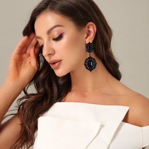Flyonce Women's Rhinestone Crystal Art Deco Vintage Style Gatsby Clip-on Dangle Chandelier Earrings in Saudi Arabia