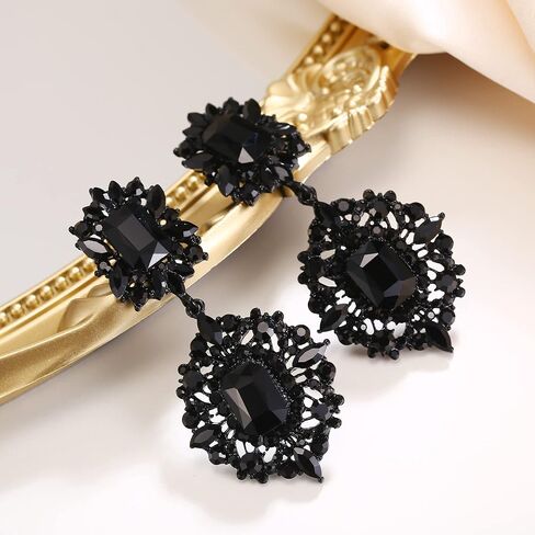 Flyonce Women's Rhinestone Crystal Art Deco Vintage Style Gatsby Clip-on Dangle Chandelier Earrings in Saudi Arabia