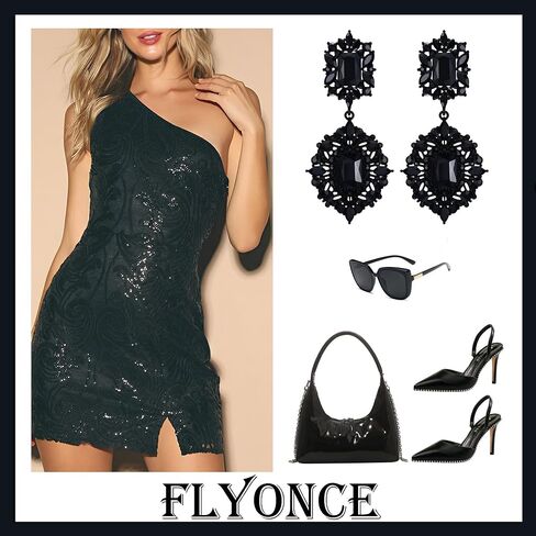 Flyonce Women's Rhinestone Crystal Art Deco Vintage Style Gatsby Clip-on Dangle Chandelier Earrings in Saudi Arabia