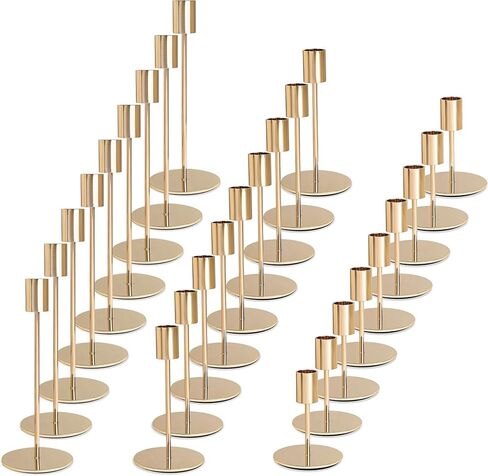 Gold Candlestick Holders - Bulk Decorative Metal Candelabra for Taper Candles - Fit 0.8 Inch Diameter - Gold Taper Candle Stands for Wedding Home Party Table Decor (Set of 18) in Saudi Arabia